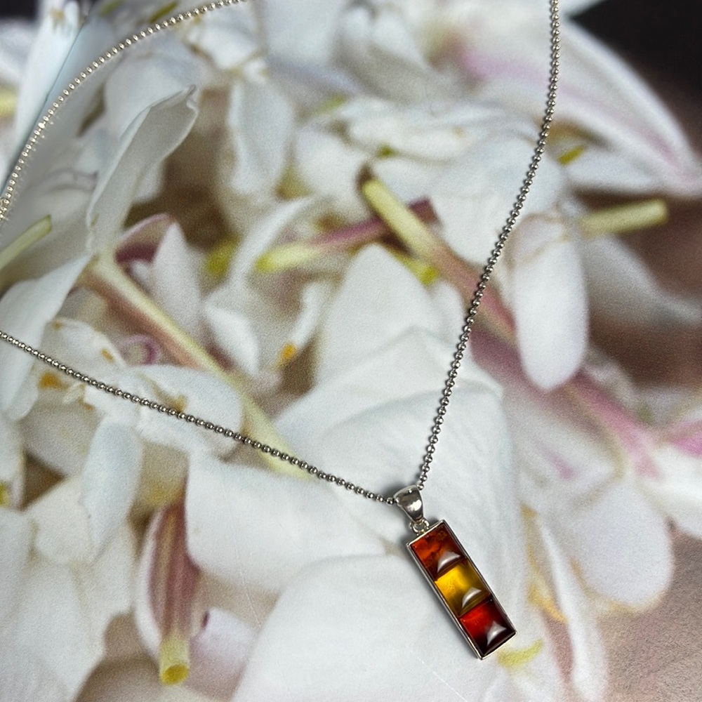 Sterling Silver Rectangular Multi Amber Bar Penda… - image 1